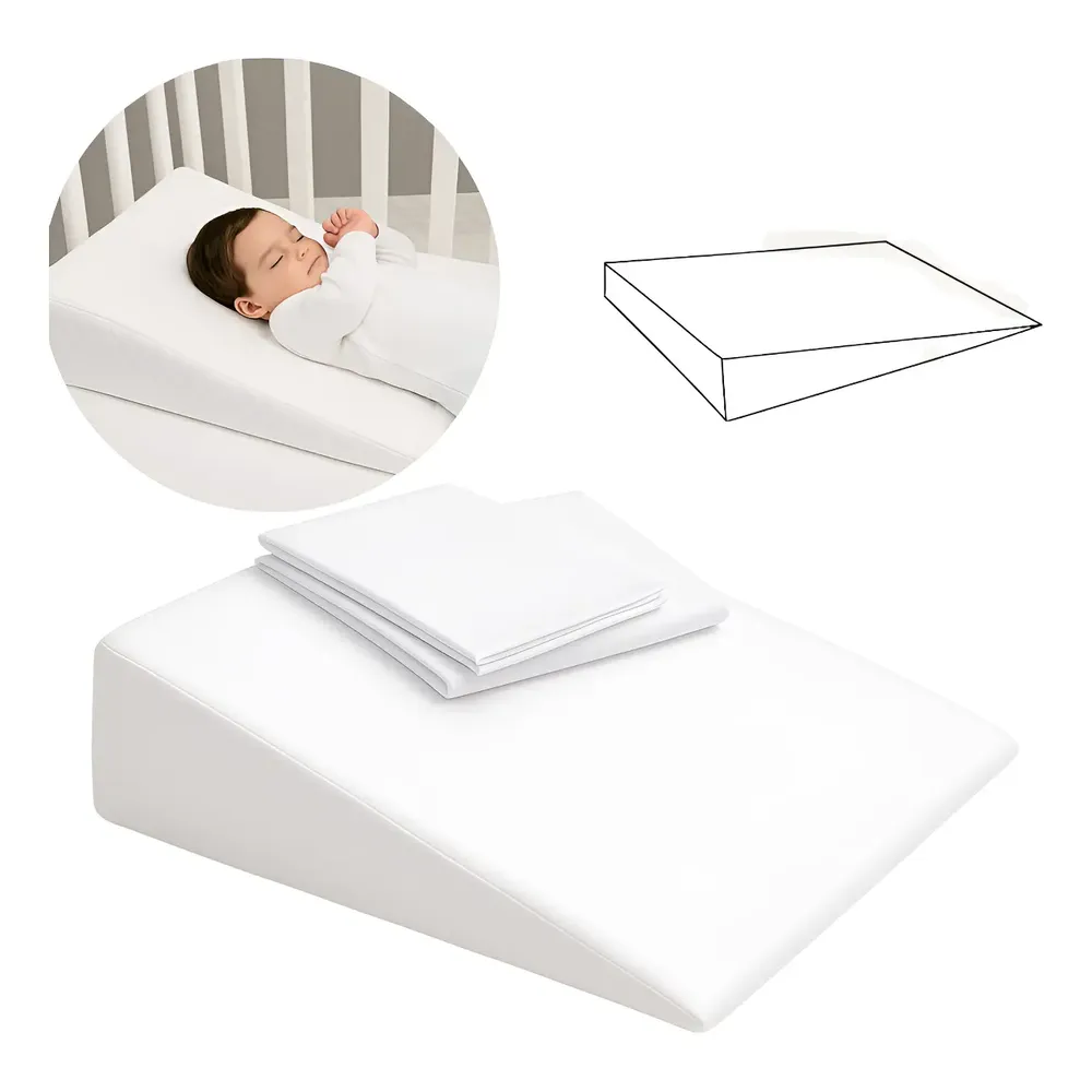 Bebê Travesseiro Anti Refluxo Rampa Berço Carrinho 2 Fronhas Branco