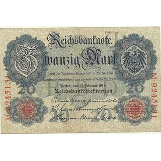 Billete Alemania 20 Marcos Año 1914 Bueno