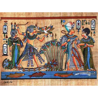 Pintura Egipcia Óleo S/papiro Tutankamon Frete Grátis