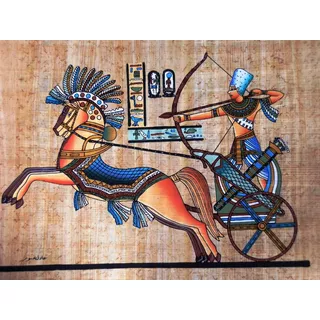 Pintura Egipcia Óleo S/papiro Ramsés Na Guerra Frete Grátis