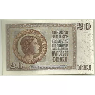 Hermoso Billete Yugoeslavia Año 1936 20 Dinara Sin Circular