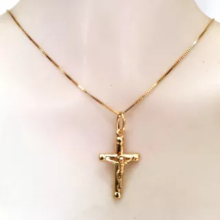 Corrente Infantil Malha Italiana E Crucifixo Ouro 18k  45cm