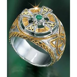 Anillo Cruz Celta Irlandes Esmeralda Plata 925 Celtas Magia 