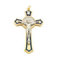 Crucifixo São Bento Dourado - Detalhe Resina Azul Italiano