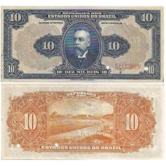 Rc1702 R107s 10 Mil Réis 1918 Specimen