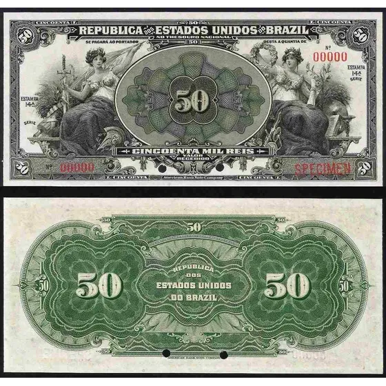 Rc0752 R127s 50 Mil Réis Specimen 1916 Rara