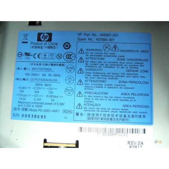 Fonte Hp Proliant Ml110 G5 365w 445067-001 457884-001