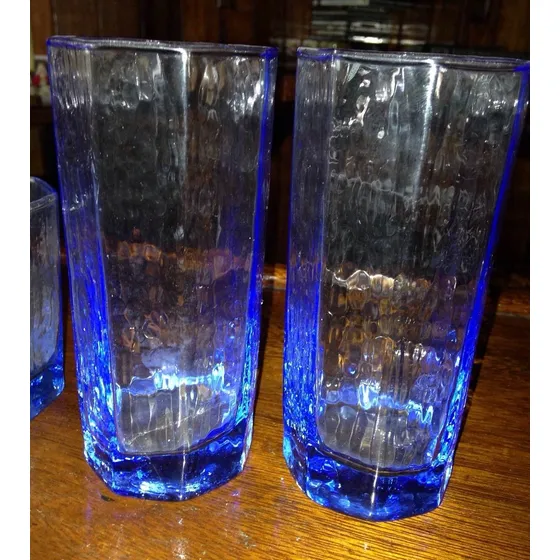 Vasos De Vidrio Azul Cobalto Octagonales Agua/jugo/whisky