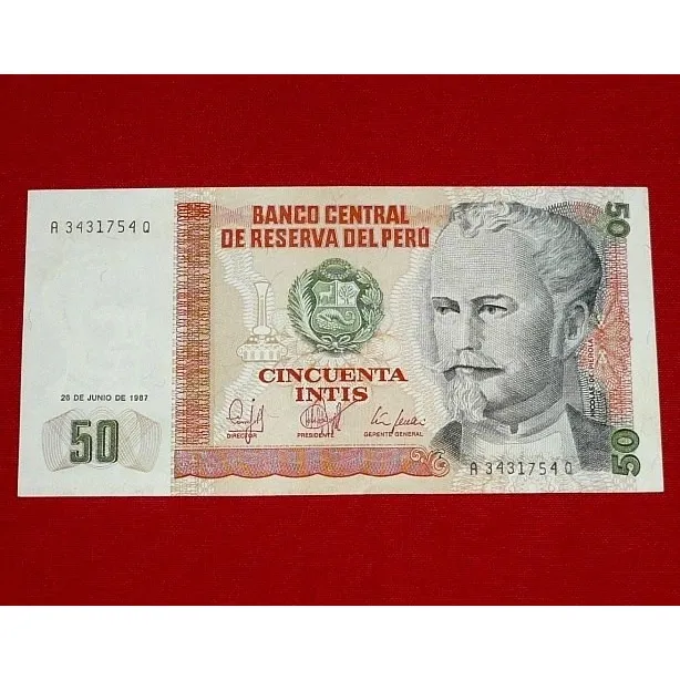 Antiguo Billete 50 Cincuenta Intis 1987 Perú Nicolás Piérola