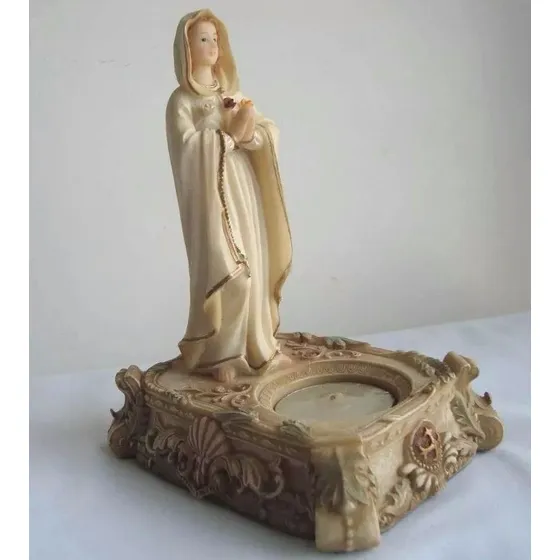 Virgen Rosa Mística Con Porta Vela Marca Santini 16 Cm Nueva