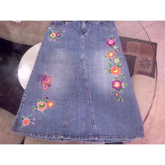Falda De Jean Prelavado Con Aplicacionespara Niñas