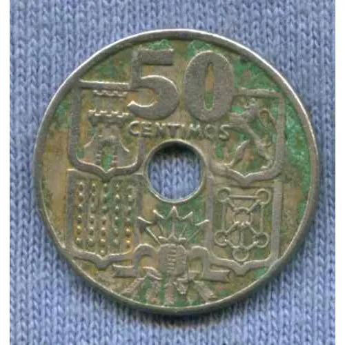 España 50 Centimos 1949 * Orificio *