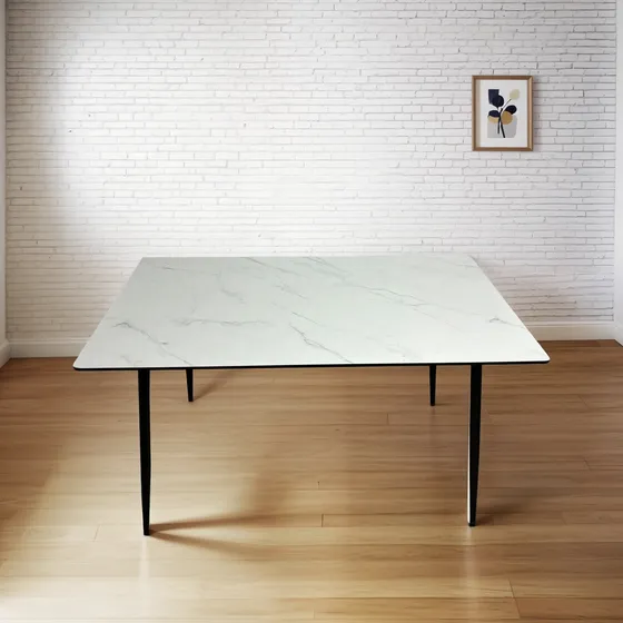 Mesa Rectangular Base Simil Marmol Patas Negras 140x80