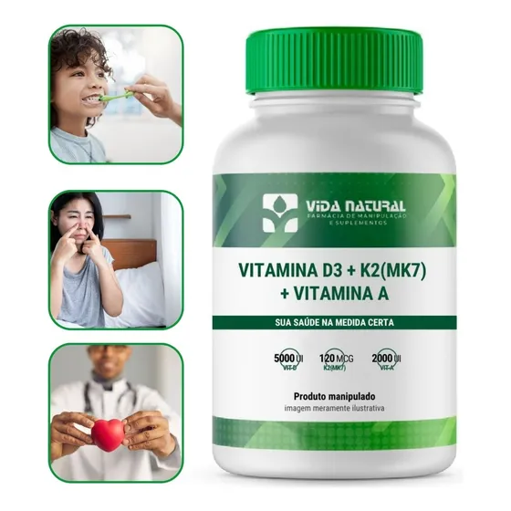 Vitamina D3 5000ui + K2 120mcg + Vitamina A 2000ui 120 Caps