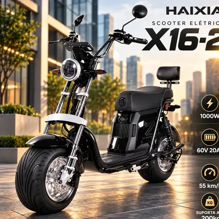 Scooter Elétrica Haixia 1000W 60V 20Ah Até 55km/h Autonomia 45km Bateria Removível Freio a Disco Painel Digital
