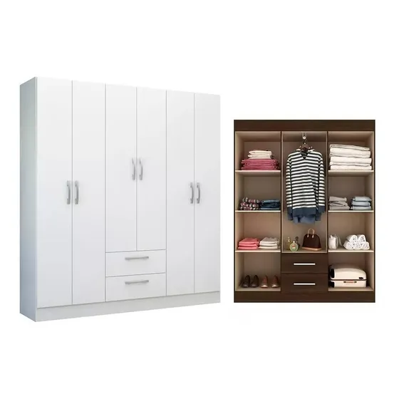 Ropero 6 Puertas 9 Estantes 2 Cajones Roperia Placard Color Blanco