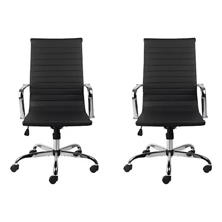 2 Cadeiras Charles Eames Esteirinha Secretária Executiva Cor Preto Couro Sintético