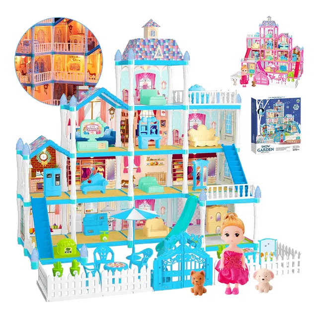 Casita Casa Muñecas Barbie Castillo Princesas Luz Color Azul