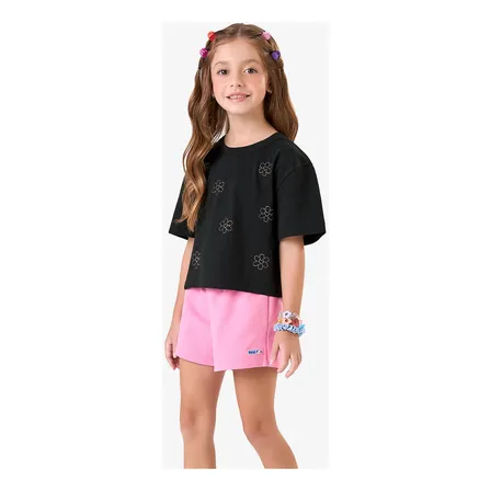 Conjunto Blusa Com Shorts Meia Malha Rovi Kids Preto