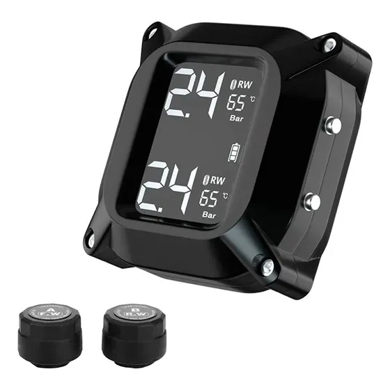Tpms Sensor Presión Y Temperatura Para Motos Gadnic Con Sensores Externos Color Negro Con Pantalla Digital