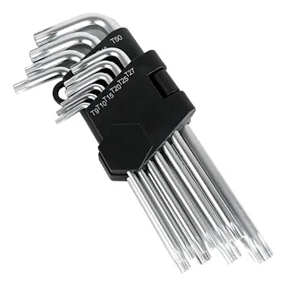 Jogo Chave Torx Longa Com Furo T9 A T50 Crv Western Kit 10pç Cor Prateado Jogo Chave Torx Longa Com Furo T9 A T50 Crv Western Kit 10pç Cor Prateado