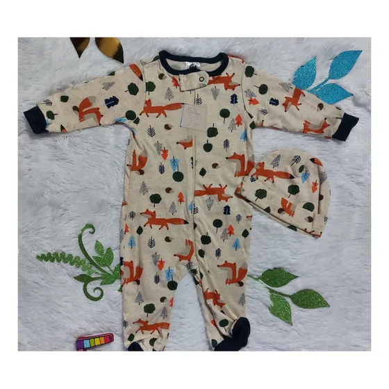Pijama Enterizo Gerber Para Niño Beige Estampado De Zorro