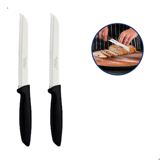 Kit Faca De Serra Inox Para Cortar Pão Bolo Serrilhada 02 Un