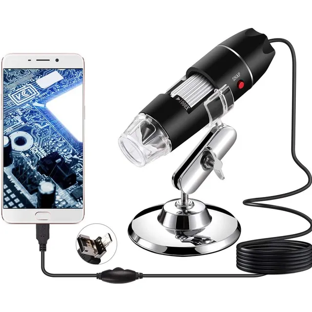 Microscopio Digital Soporte Usb 1600x 8 Led Cámara Color Negro