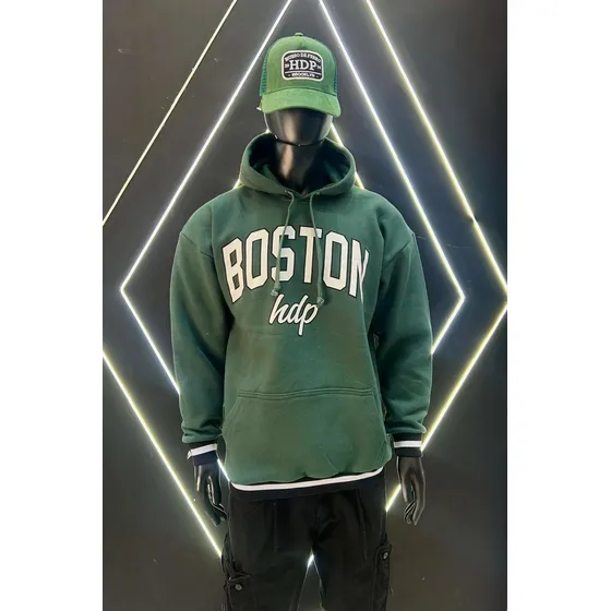 Buzo Hueso De Perro Frisa Verde Oversized Boston Hombre