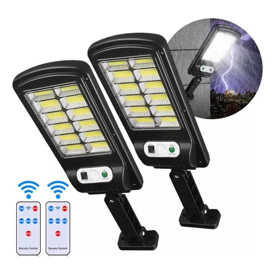 Kit 2 Refletores Solar Luz Led Até 600w Sensor De Presença Luz Branco-frio Energia Solar