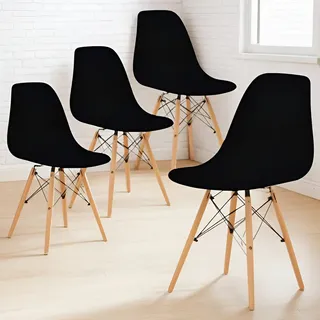 Set X 4 Sillas Comedor Tipo Eames Minimalistas Reforzadas Estructura De La Silla Negro Asiento Negro