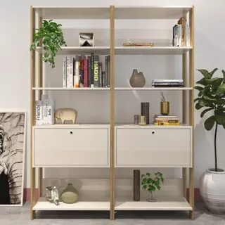 Espresso Móveis Kit 2 Estantes Multiuso Alta 4 Prateleiras 1 Porta Branco