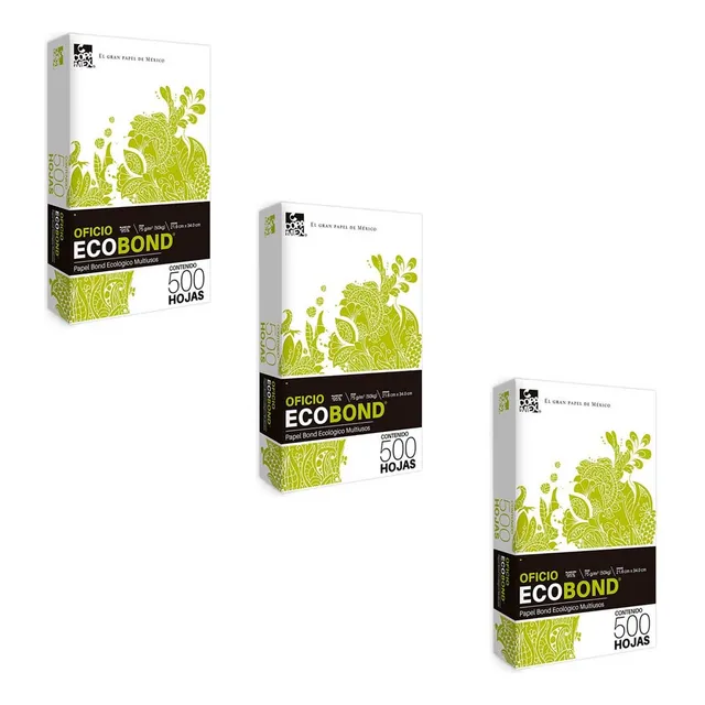 Paquete C/1500 Hojas Oficio Ecobond Copamex 93% Blancura Color Blanco