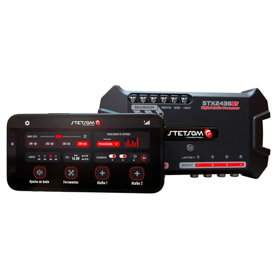 Processador De Áudio Digital Equalizador Crossover Automotivo Stetsom 2 Entradas 4 Saidas Stx2436BT Mesa Regulagem 12v Alta Precisão Frequência Controle Automação Profissional Projetos Som Áudio Carro
