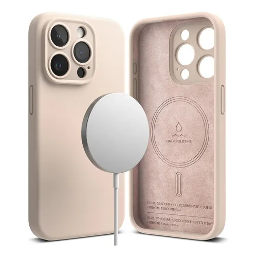 Case Funda Estuche Ringke Silicone Magnetic para Iphone 15 Pro Max compatible con magsafe Pink Sand