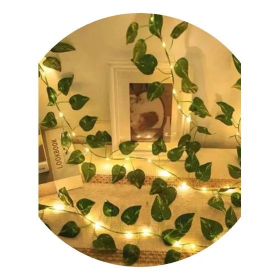 Enredadera Guirnalda Hojas Artificial Luces Led Calida 230cm Color Verde