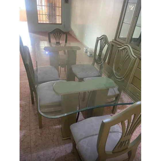 Juego De Comedor De 6 Sillas Con Mesa De Vidrio Grueso