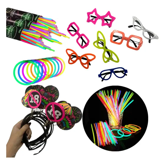 Kit Festa 140 Itens Neon Decoração Eventos Comemorações