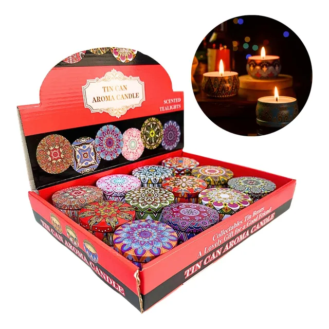 12 Lata Metal Com Velas Aromaticas Vermelho Decorativo