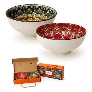 Nataluz Kt 2 Bowls Tigelas Cerâmica Color Mandala 280ml Cxa Presente Colorido