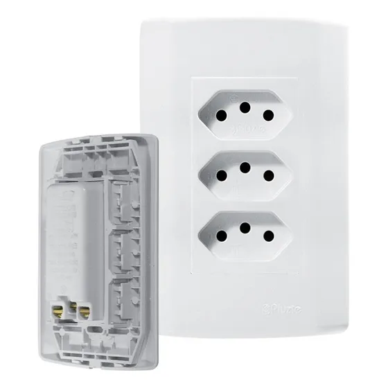 Tomada Tripla 20a Monobloco Modular Branca Fácil Instalação 4x2 Cor Branco Pluzie