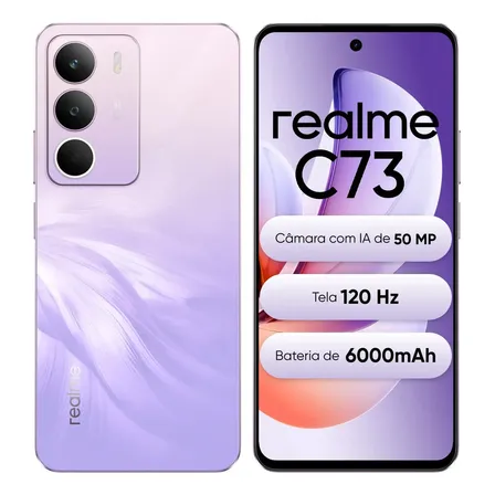 Smartphone Celular Realme C73 128gb 4gb Ram Dual Sim Câmera De 50mp Bateria 6000mah Unisoc T7250 Lilás