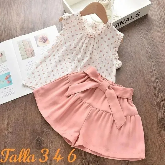 Conjunto Ropa Bebe Niñas Colección Verano Blusa Puntos Short