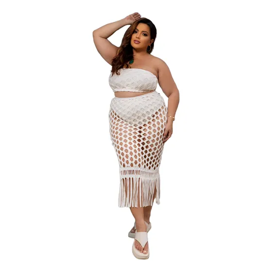 Saia Plus Size Macramê Furadinha  Off-white