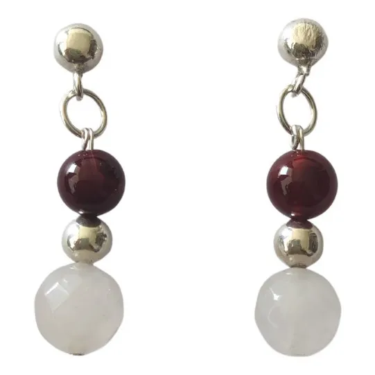 Aros Colgantes Plata Con Piedra Cuarzo Rosa 
