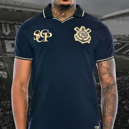Camiseta Corinthians Polo Ouro Masculino Edition Sccp Preto M