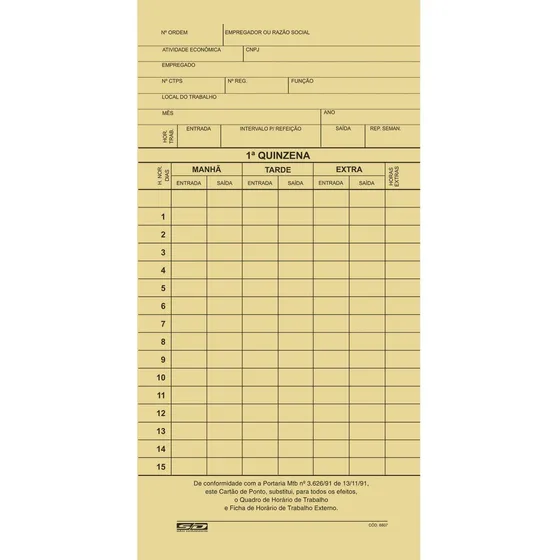 Impresso Cartão Ponto Palha Bl C/100 Fl, Pronta Entrega