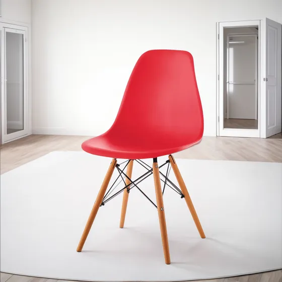 Silla Eames Plastico Patas En Madera Moderna Pc071