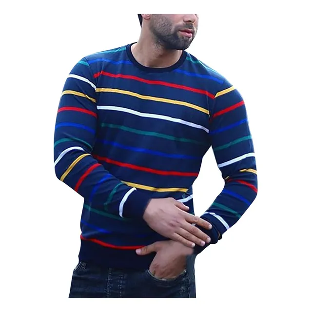 Camiseta Manga Larga Estampado Raya Vertical Para Hombre