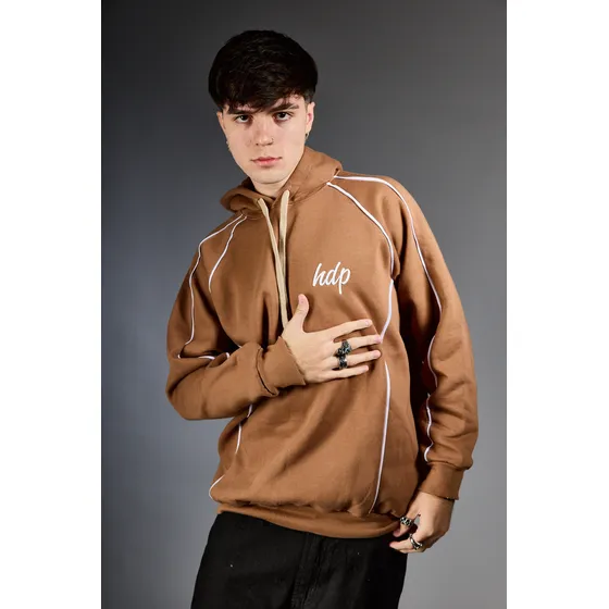 Buzo Hueso De Perro Friza Marron Bordado Viv Oversize Hombre